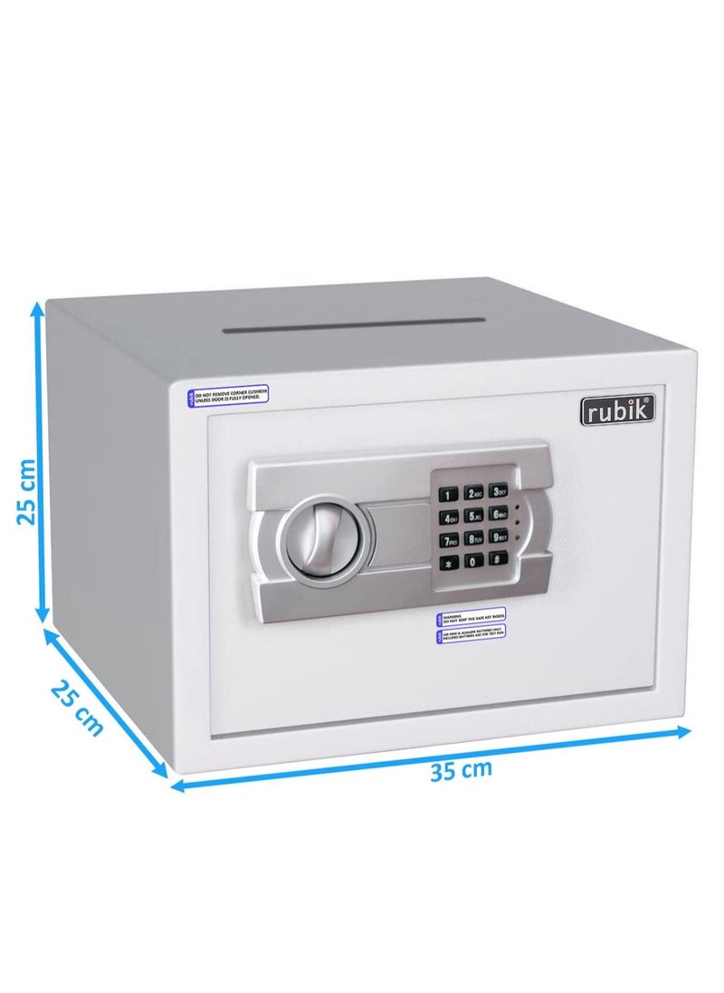Rubik - Drop Slot Safe Box with Digital Keypad and Key Lock A4 Document Size for Cash Deposit on Top Home Office (25x35x25cm) White - Image 1