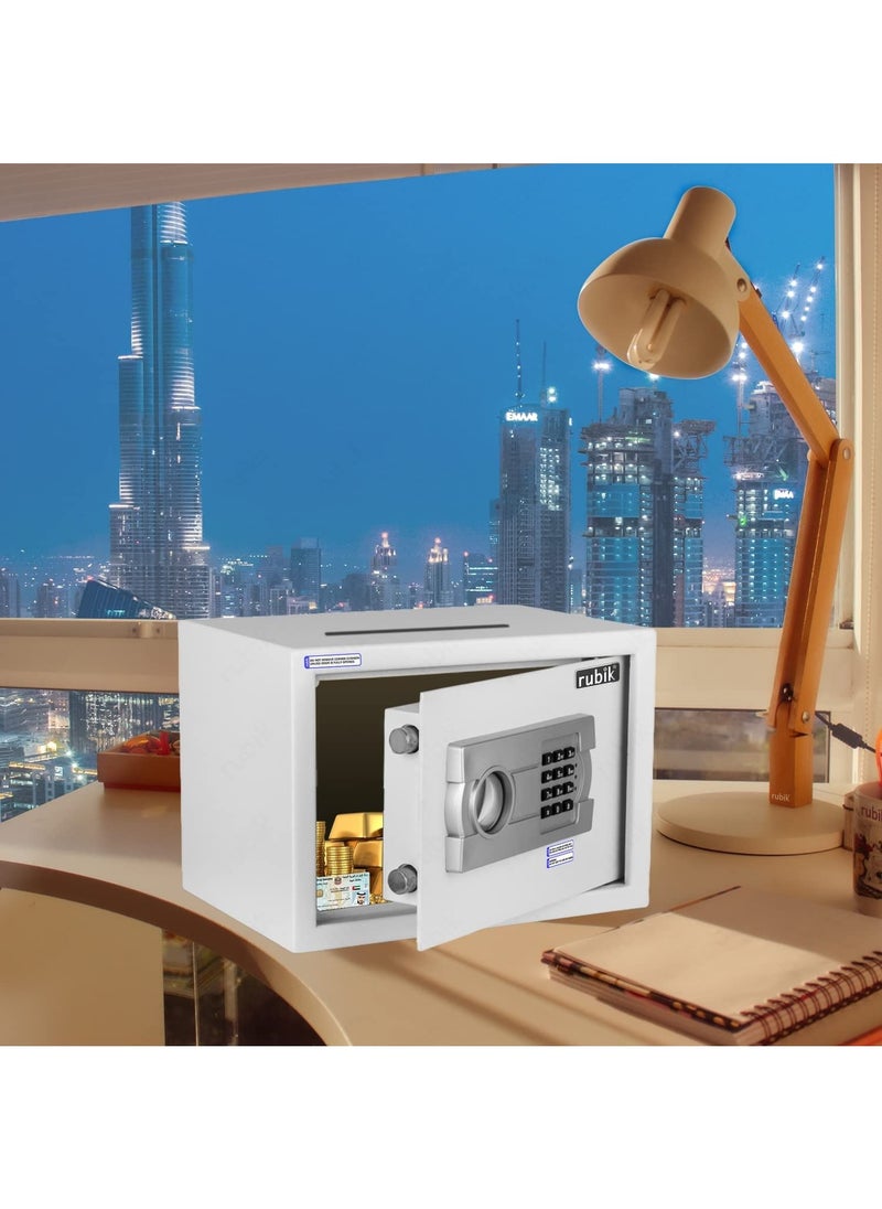Rubik - Drop Slot Safe Box with Digital Keypad and Key Lock A4 Document Size for Cash Deposit on Top Home Office (25x35x25cm) White - Image 1