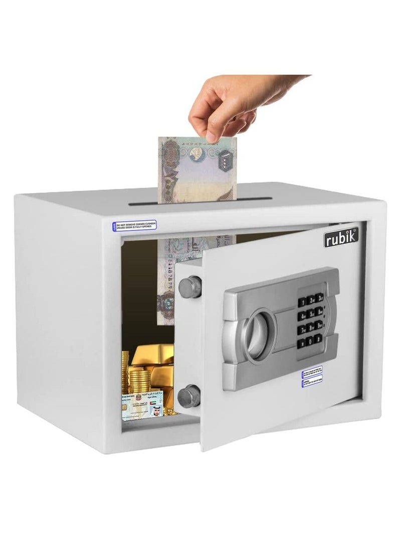 Rubik - Drop Slot Safe Box with Digital Keypad and Key Lock A4 Document Size for Cash Deposit on Top Home Office (25x35x25cm) White - Image 1