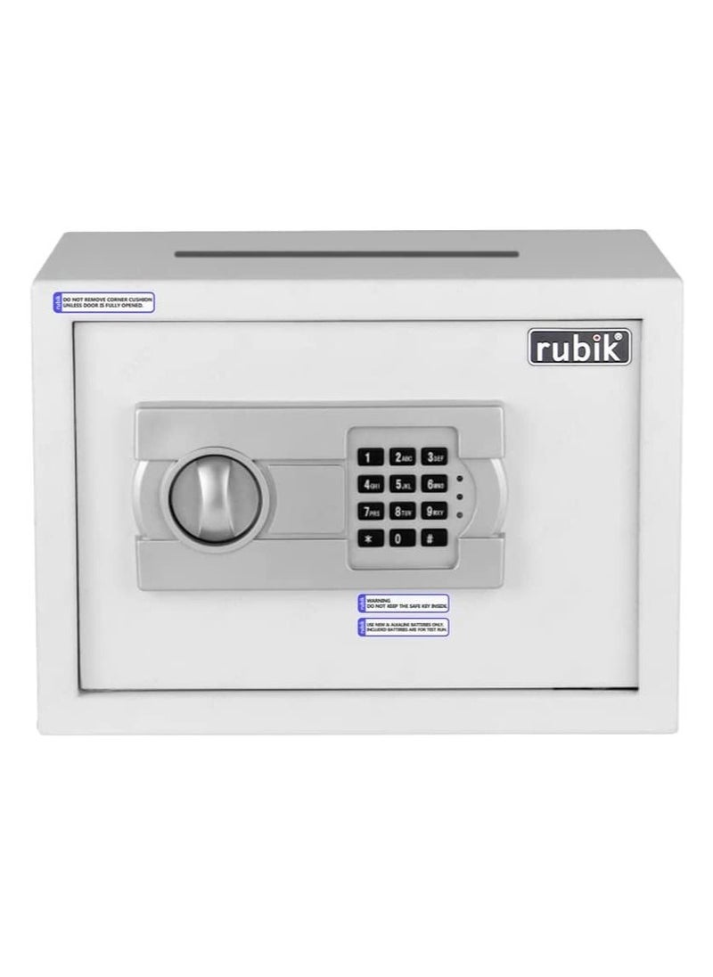 Rubik - Drop Slot Safe Box with Digital Keypad and Key Lock A4 Document Size for Cash Deposit on Top Home Office (25x35x25cm) White - Image 1