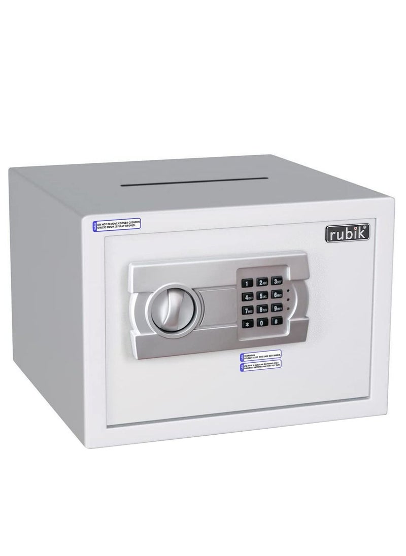Rubik - Drop Slot Safe Box with Digital Keypad and Key Lock A4 Document Size for Cash Deposit on Top Home Office (25x35x25cm) White - Image 1