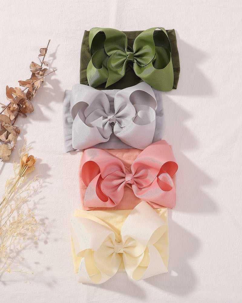 doboi Baby Girl Headband - 12pcs Nylon Hair Accessories with Big Ribbon Bows, Soft Lightweight Headbands for Baby Girls Infant Newborn Toddler - Image 3