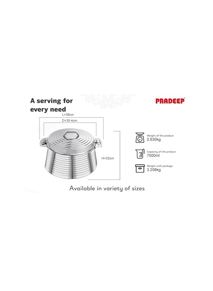 Atlasware Pradeep SAROVAR Stainless Steel Serving Casserole, Set of 1, 7500 ml, Silver  - Image 4