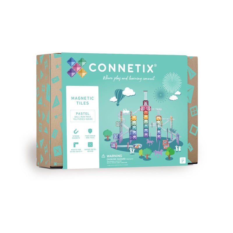 CONNETIX Magnetic Tiles Pastel Ball Run Pack, 106 Pieces - Image 1