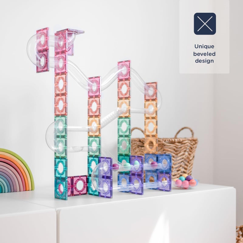 CONNETIX Magnetic Tiles Pastel Ball Run Pack, 106 Pieces - Image 4