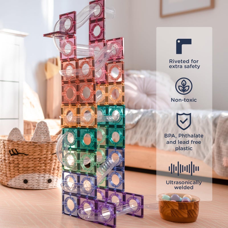 CONNETIX Magnetic Tiles Pastel Ball Run Pack, 106 Pieces - Image 3