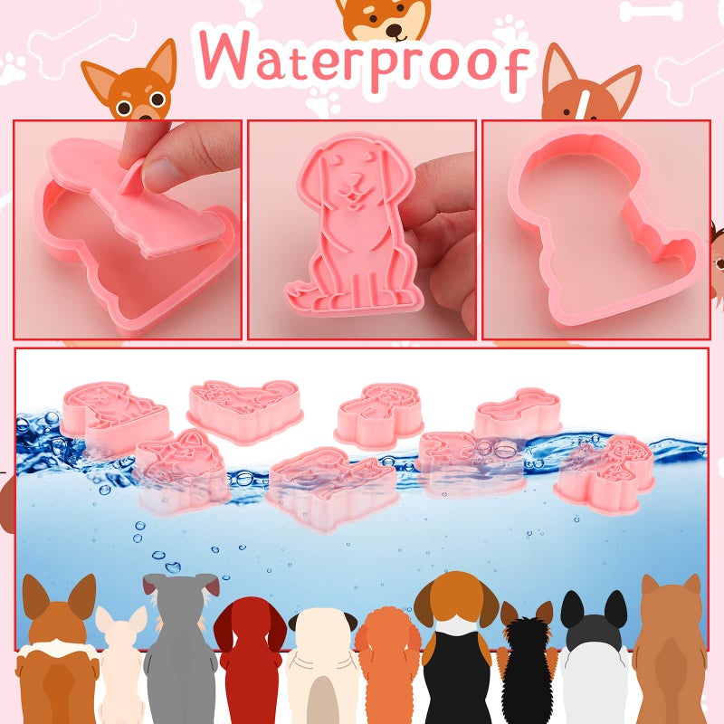 Vesici 8 Pcs Dog Cookie Cutters with Plunger Stamps Set 3D Puppy Bone Shape Biscuit Funny Cartoon Stamps Stamped Embossed Dog Cookie Cutters for Treats DIY Baking Supplies(Vivid Style) - Image 5
