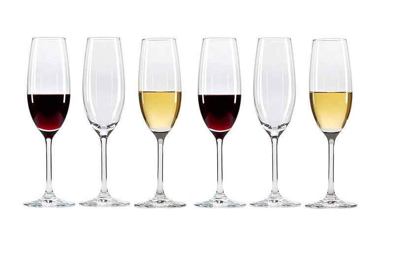 HUNGYAN Stylish Crystal Red or White Wine Glass Set of 6 Compatible as Champagne Flute Glass with Stem Stylish and Unique Flute Wine Glass Set Longchamp for Home Bar Kitchen Restaurant 180ml - Image 1