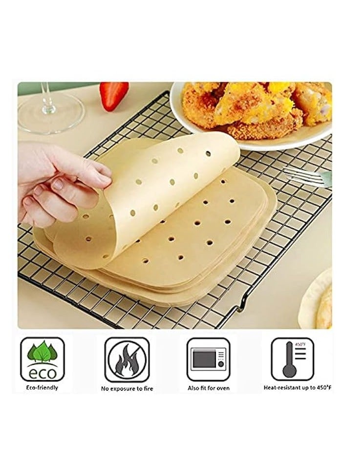 erorex 100 PCS Square Air Fryer Parchment Paper 8.5 inch Unbleached Square Air Fryer Liners/Steaming Parchment Liner for Air Fryer, Steaming Basket (8.5inch)  - Image 3