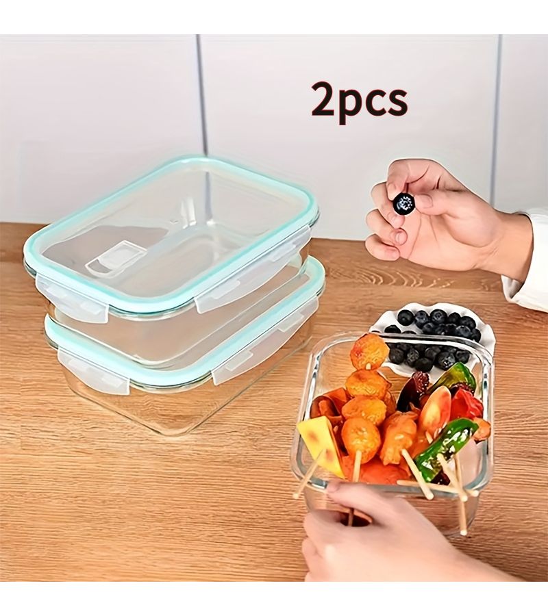 2Pcs 21.6 Oz Glass Food Storage Container Set With Snap On Lid For Microwave Oven And Dishwasher - Image 1