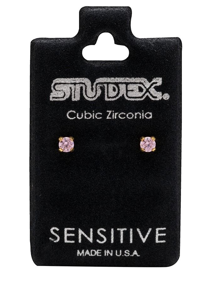 ستوديكس حلق الأذن 3 ملم زركونيا مكعب وردي مطلي بالذهب الخالص 24 قيراط - Image 5