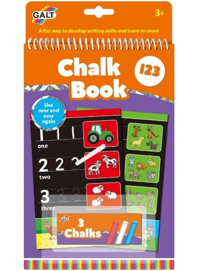 Galt Toys 123 Chalk Book | Learn to Count 1-20 | Develop Writing Skills | 7 Reusable Blackboard Pages | Spiral Book | Includes 3 Chalks | Fun Educational Activity | 3+ Years