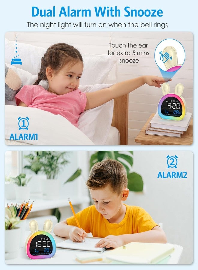 AMIR Kids Alarm Clock, Touch Control Alarm Clock for Kids, Dimmable Multi-Color Changing, 6 Alarm Sound, Snooze, Bluetooth Time Sync, Cute Rabbit OK to Wake Clock for Kids - Image 5
