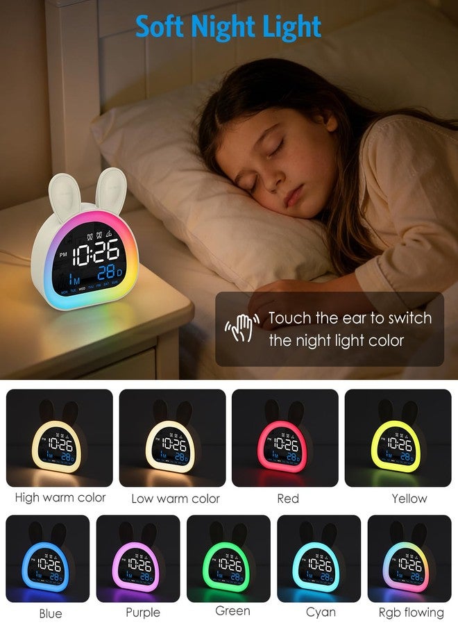 AMIR Kids Alarm Clock, Touch Control Alarm Clock for Kids, Dimmable Multi-Color Changing, 6 Alarm Sound, Snooze, Bluetooth Time Sync, Cute Rabbit OK to Wake Clock for Kids - Image 3