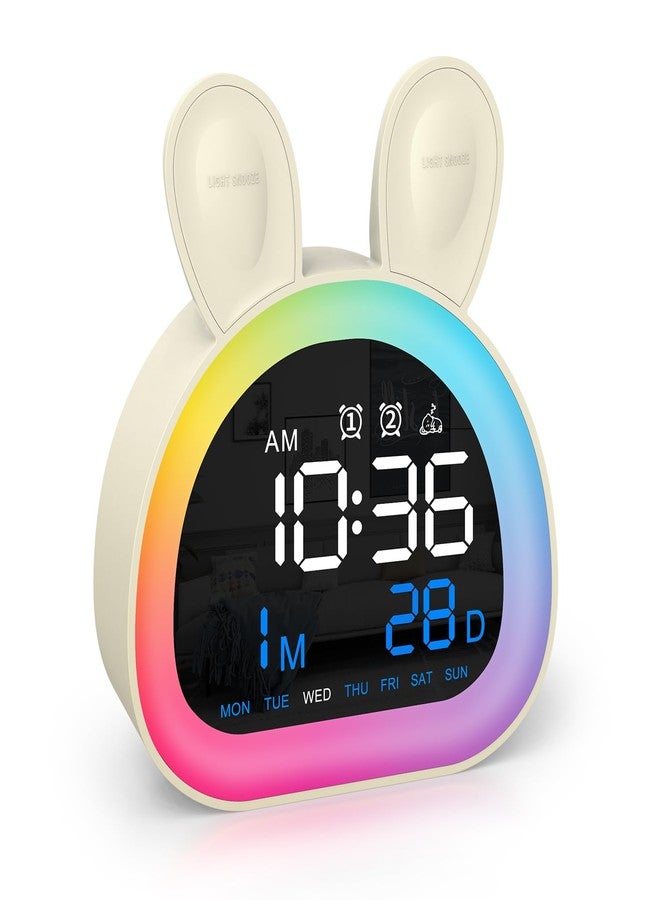 AMIR Kids Alarm Clock, Touch Control Alarm Clock for Kids, Dimmable Multi-Color Changing, 6 Alarm Sound, Snooze, Bluetooth Time Sync, Cute Rabbit OK to Wake Clock for Kids - Image 1