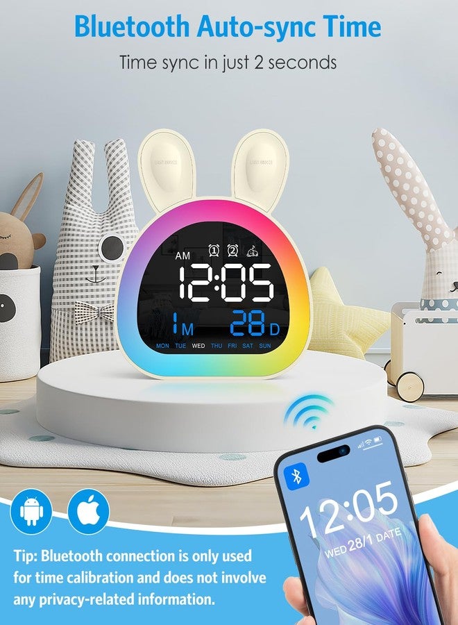 AMIR Kids Alarm Clock, Touch Control Alarm Clock for Kids, Dimmable Multi-Color Changing, 6 Alarm Sound, Snooze, Bluetooth Time Sync, Cute Rabbit OK to Wake Clock for Kids - Image 2