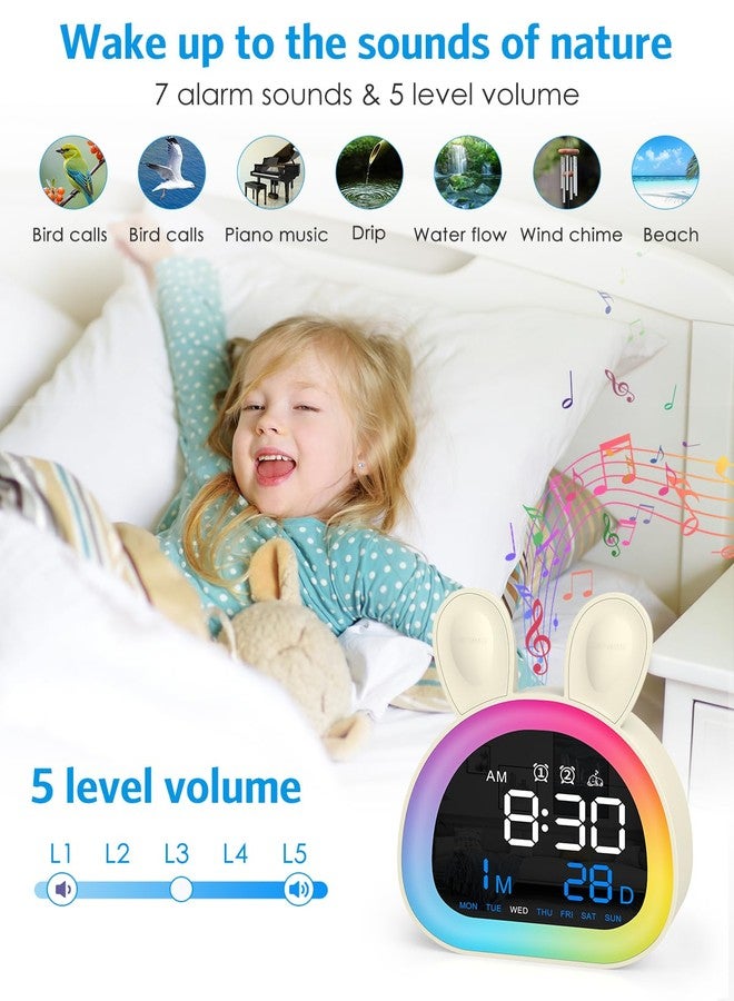 AMIR Kids Alarm Clock, Touch Control Alarm Clock for Kids, Dimmable Multi-Color Changing, 6 Alarm Sound, Snooze, Bluetooth Time Sync, Cute Rabbit OK to Wake Clock for Kids - Image 4