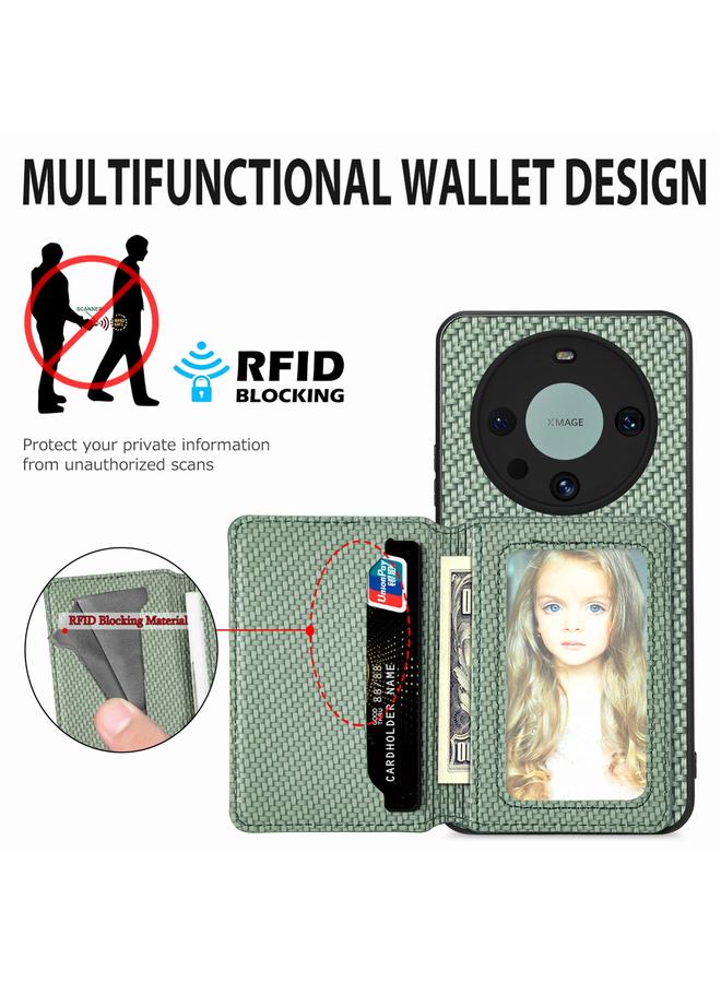 زبون جراب لهاتف Huawei Mate 60 Pro مصنوع من ألياف الكربون وحقيبة بطاقات مغناطيسية - Image 3