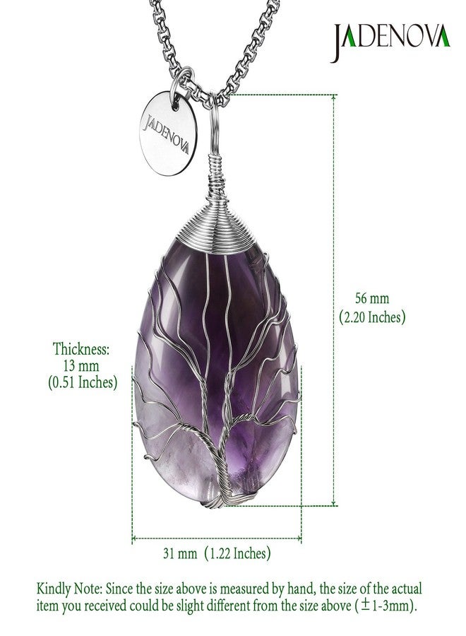 JADENOVA Family Tree Necklace Tree of Life Natural Amethyst Gemstone Pendant Handmade Teardrop Pendant Necklace 24'' Stainless Steel Chain - Image 4