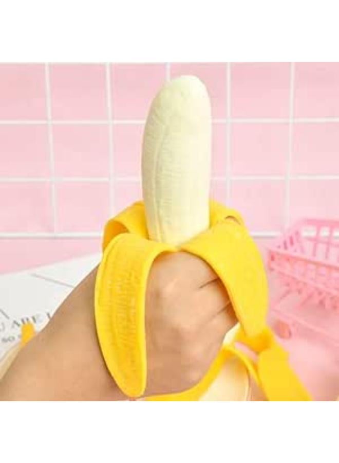 زينة فواكه محاكاة مرنة على شكل موز أصفر، زينة موز ناعمة مرنة مضادة للتوتر، زينة تنفيس حسية لتخفيف الضغط للبالغين، مبتكرة ومضحكة