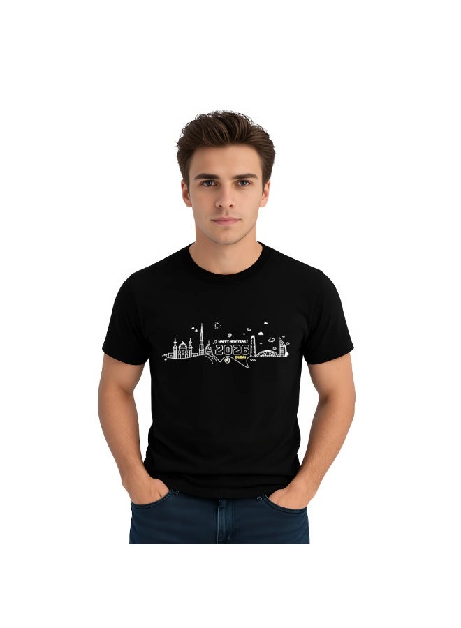 برينت شوب فور مي تي شيرت رجالي New Year Dubai - تي شيرت رجالي برقبة دائرية مع تصميم رأس السنة ودبي - هدية للعائلة والأصدقاء - Image 1