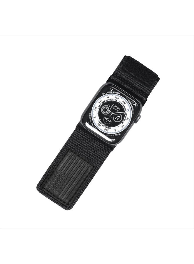 Tefeca Fortitude Series Adjustable Band for Apple Watch/Apple Watch Ultra(Ultra Wide Black USA Flag Canvas, 49mm/45mm/44mm/42mm) - Image 1