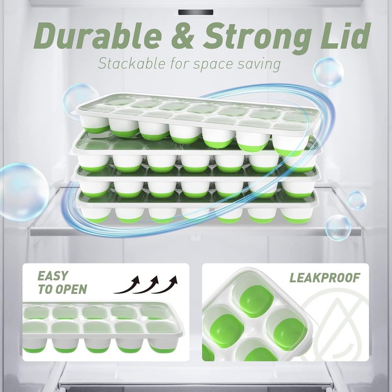 ChefAide Ice Cube Tray with Lid and Bin 4 Pack Durable Stackable Ice Cube Trays for Freezer with Ice Container EasyRelease Plastic Silicone Ice Tray with Drinking Straws Ice Scoop and Tong - Image 5