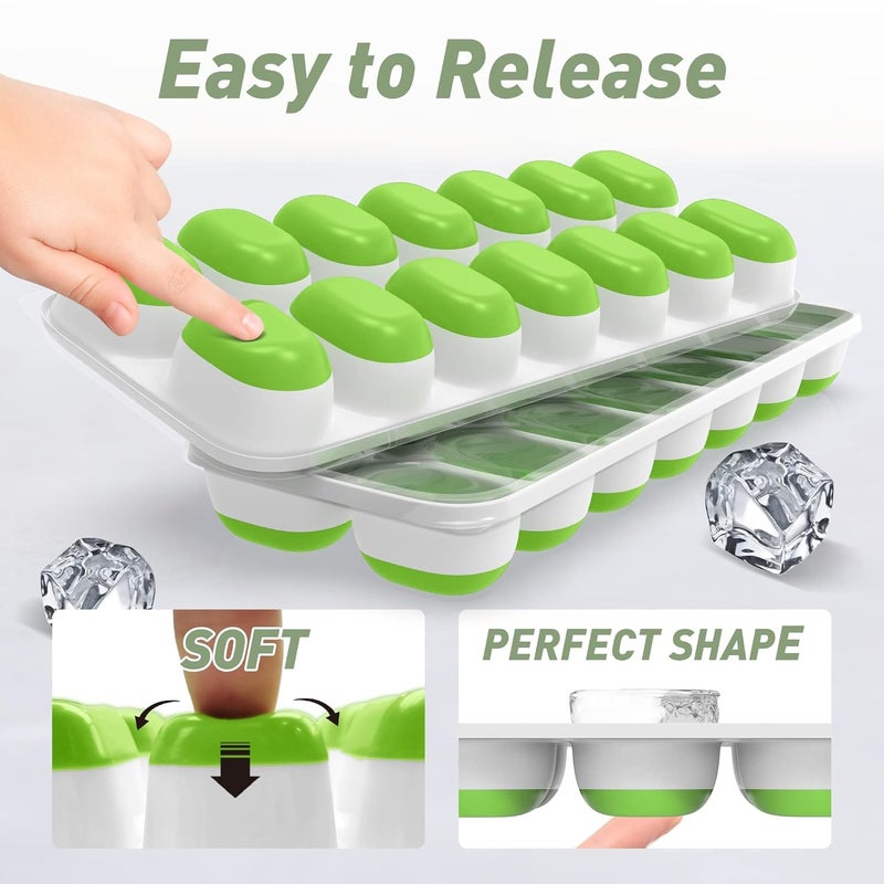 ChefAide Ice Cube Tray with Lid and Bin 4 Pack Durable Stackable Ice Cube Trays for Freezer with Ice Container EasyRelease Plastic Silicone Ice Tray with Drinking Straws Ice Scoop and Tong - Image 4