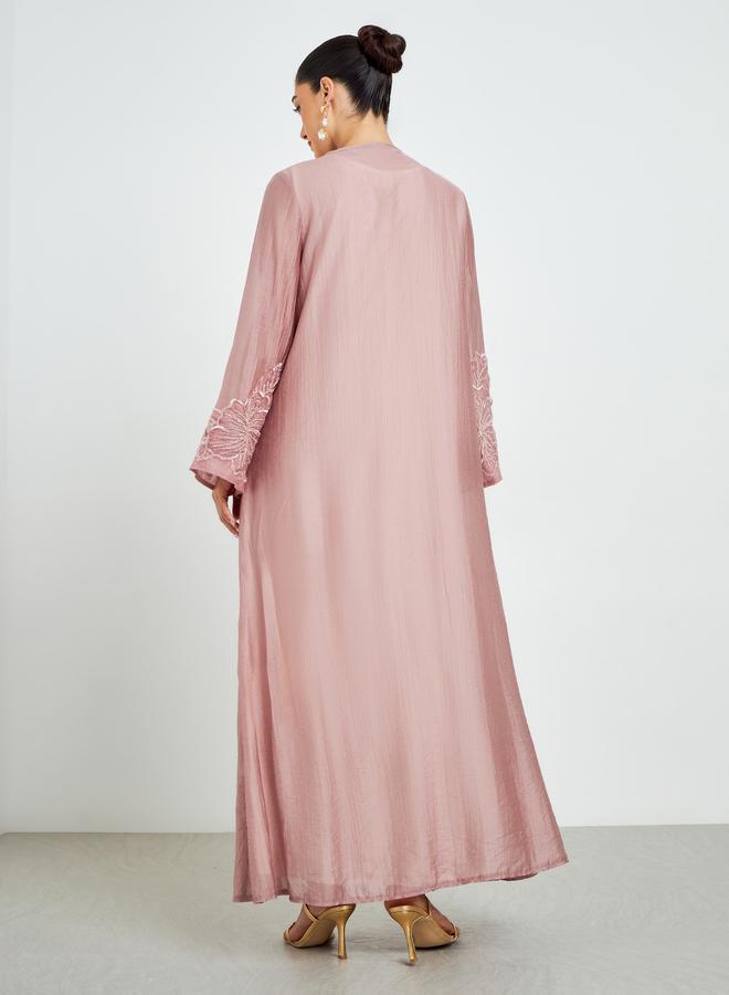 Amirah Light Pink Embroidered Sleeve A-Line Abaya - Image 5