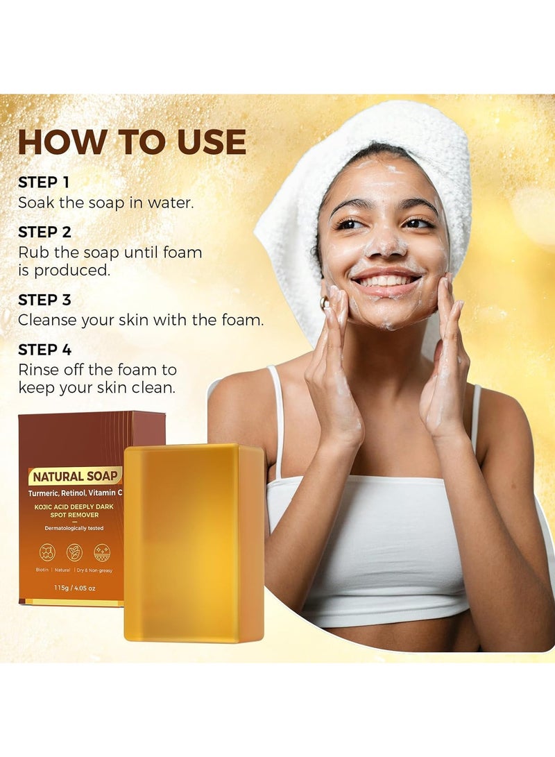 OUKEYA Turmeric Soap, Kojic Acid Dark Stain Remover Soap Turmeric Bar with Vitamin C, E, Retinol, Collagen and Shea Butter with Hyaluronic Acid, Soap for Men and Women - Image 4