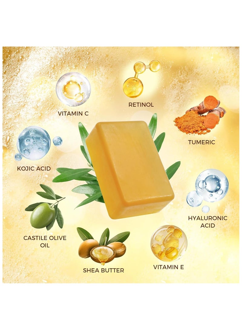 OUKEYA Turmeric Soap, Kojic Acid Dark Stain Remover Soap Turmeric Bar with Vitamin C, E, Retinol, Collagen and Shea Butter with Hyaluronic Acid, Soap for Men and Women - Image 5