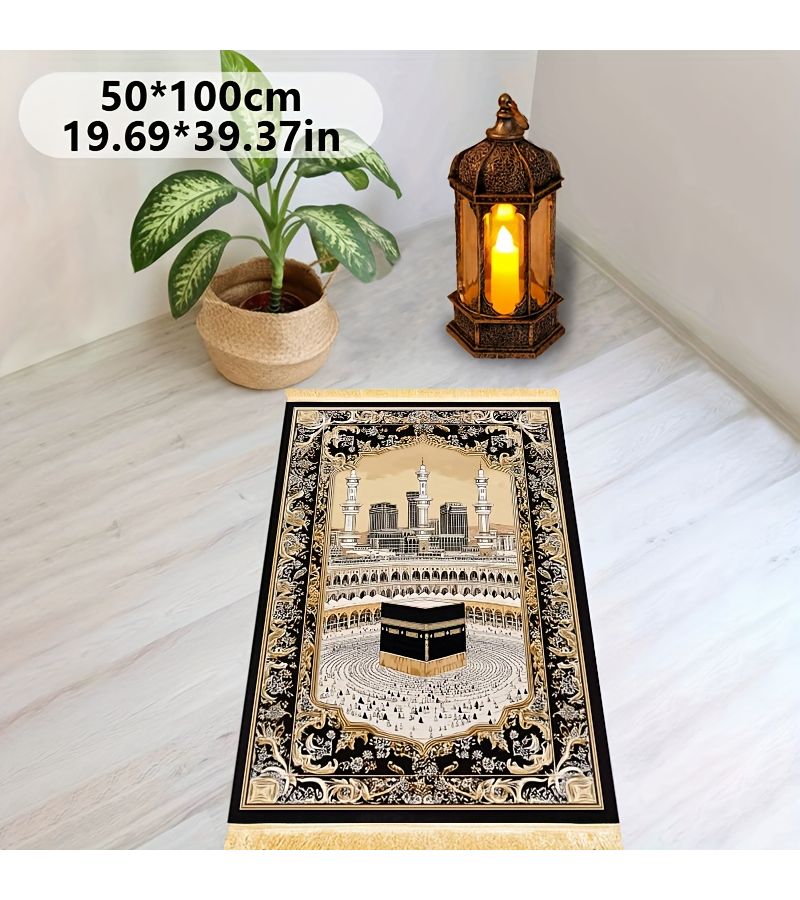 1pc Luxurious Prayer Mat with Tassels Non Slip Back Foldable Machine Washable 27.5x43.3 Inches for Indoor Family Worship - Image 4