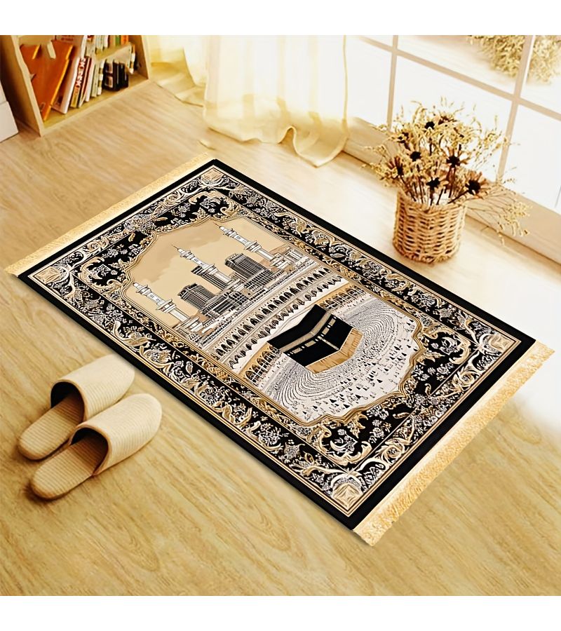1pc Luxurious Prayer Mat with Tassels Non Slip Back Foldable Machine Washable 27.5x43.3 Inches for Indoor Family Worship - Image 3