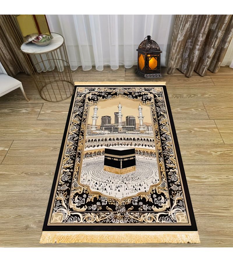 1pc Luxurious Prayer Mat with Tassels Non Slip Back Foldable Machine Washable 27.5x43.3 Inches for Indoor Family Worship - Image 1