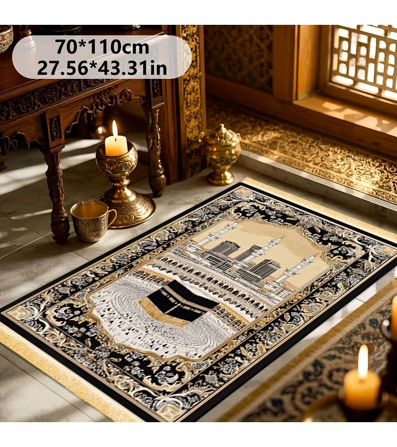 1pc Luxurious Prayer Mat with Tassels Non Slip Back Foldable Machine Washable 27.5x43.3 Inches for Indoor Family Worship - Image 5