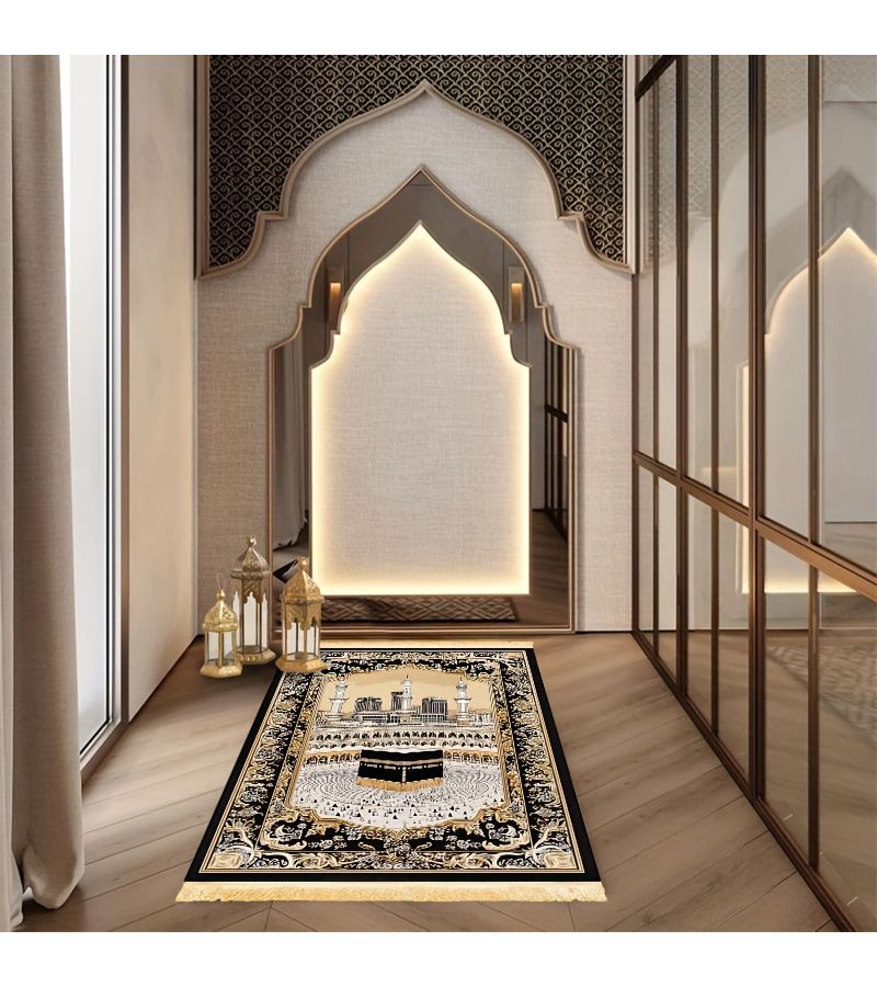 1pc Luxurious Prayer Mat with Tassels Non Slip Back Foldable Machine Washable 27.5x43.3 Inches for Indoor Family Worship - Image 2