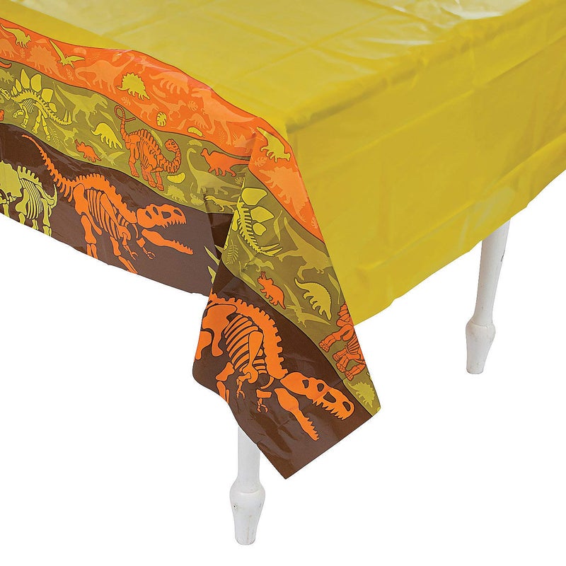 Fun Express Dino Dig Plastic Tablecloth - Dinosaur Birthday Party Supplies - 1 Piece - Image 1
