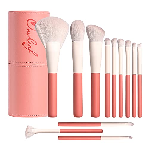 Oneleaf Makeup Brushes 12 Pcs Premium Synthetic Bristles Makeup KitKabuki Foundation Blending Face Powder Blush Concealers Eye Shadows Brush Make up Professional Brushes Set with Gift BoxPink White