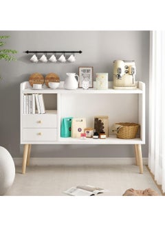 AGD Coffee Table Storage Space, Entryway Sideboard and Buffet Modern Design, Large Top with 2 Drawers, for Living Room, Entryway, Office, 100 x 35 x 80 cm, White  - Image 1