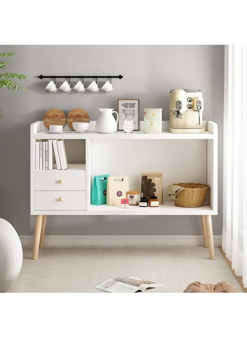 إيه جي دي طاولة ؤكن القهوة مساحة تخزين، خزانة جانبية للمدخل وبوفيه بتصميم عصري، سطح كبير مع درجين، لغرفة المعيشة والمدخل والمكتب، بمقاس 100 × 35 × 80 سم، أبيض - Image 1