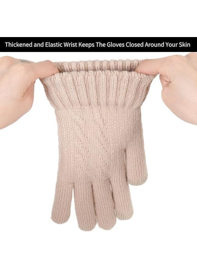 ChicAbode Winter Thermal Gloves, Women Knitted Finger Gloves, Warm Touchscreen Mittens Gloves for Women Ladies Running Skiing Cycling Outdoor Sports, Beige - Image 2