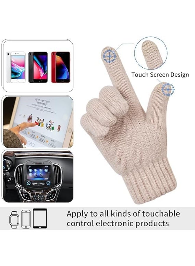 ChicAbode Winter Thermal Gloves, Women Knitted Finger Gloves, Warm Touchscreen Mittens Gloves for Women Ladies Running Skiing Cycling Outdoor Sports, Beige - Image 4