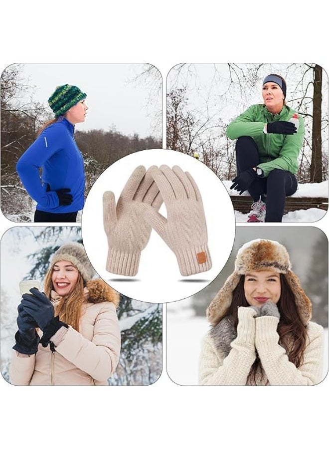 ChicAbode Winter Thermal Gloves, Women Knitted Finger Gloves, Warm Touchscreen Mittens Gloves for Women Ladies Running Skiing Cycling Outdoor Sports, Beige - Image 5