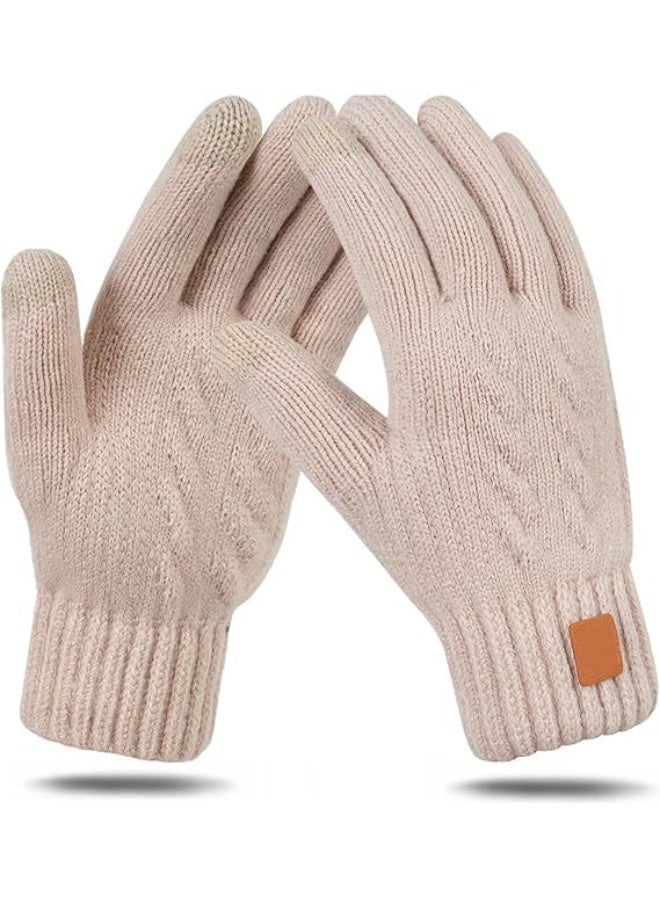 ChicAbode Winter Thermal Gloves, Women Knitted Finger Gloves, Warm Touchscreen Mittens Gloves for Women Ladies Running Skiing Cycling Outdoor Sports, Beige - Image 1