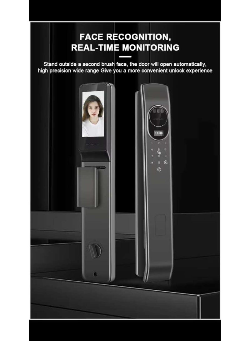 قفل باب رقمي موثوق مع خيارات وصول مرنة. يمكن فتحه ببصمة الإصبع، أو بكلمة مرور آمنة، أو عبر تطبيق الهاتف (TUYA)، أو باستخدام بطاقة RFID، أو المفتاح التقليدي. يدعم واجهة متعددة اللغات والتحكم عن بُعد عبر التطبيق لراحة أكبر - Image 3