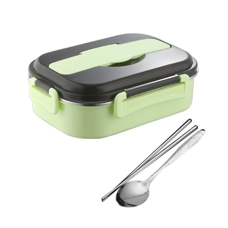 Double-layer stainless steel insulated lunch box with tableware storage, portable and leak-proof, suitable for students, office workers and travelers, blue - Image 1