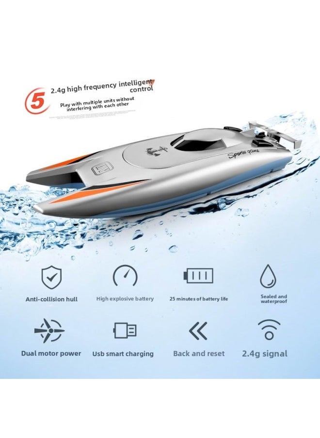 Generic 805 Remote Control Boat Upgraded Electric High-speed Water Rowing Boat Large Capacity Battery Long Endurance Toy Speedboat-Color:Black  - Image 1