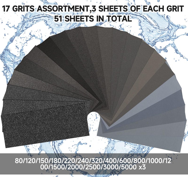 Shineboc Sandpaper  Wet Dry Sanding Sheets 9 X 3.6 Inch For Wood Furniture Finishing  Metal Sanding And Automotive Polishing 51 -Sheet - Image 4