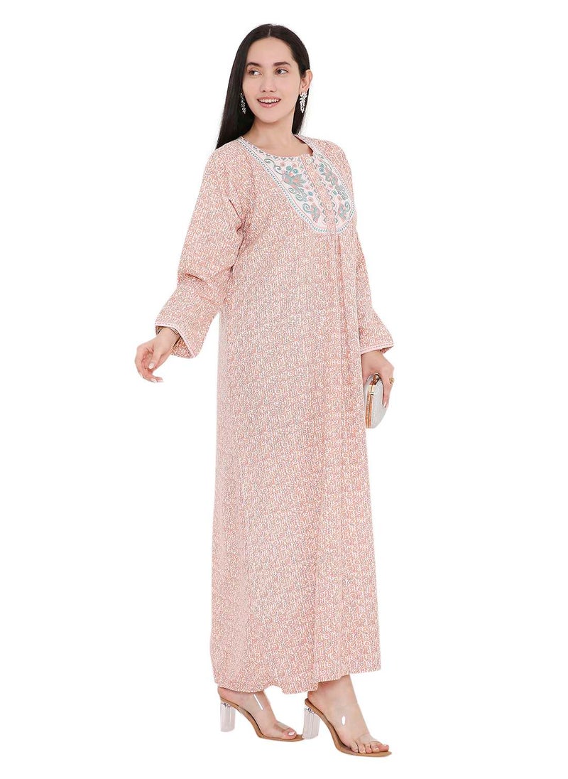 HANA & SARA ELEGANT FARASHA WITH UNIQUE THREAD EMBROIDERY AND STYLISH PRINTED MODEST ARABIC KAFTAN JALABIYA DRESS  - Image 1