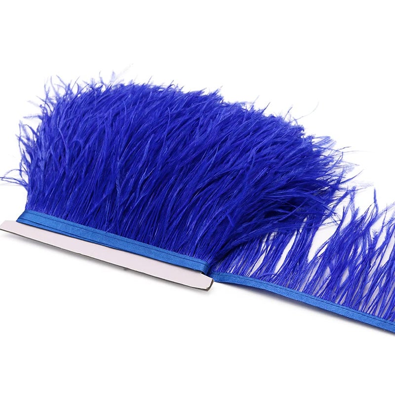 FEARAFTS 2 Yards Natural Fluffy Ostrich Feathers Trims Fringe Ribbon for Dress Sewing Crafts Wedding Decorations royal blue